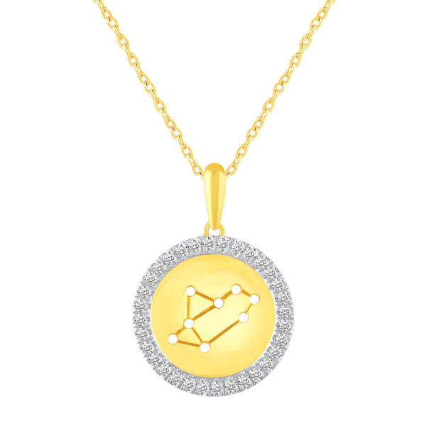 1/20 Cttw CZ Zodiac Astrology Halo Pendant Necklace set Yellow Gold plating