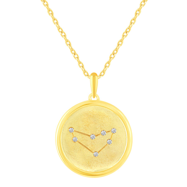 Prime and Pure 1/20 Cttw CZ Zodiac Astrology Satin Finish Pendant Necklace set Yellow Gold plating