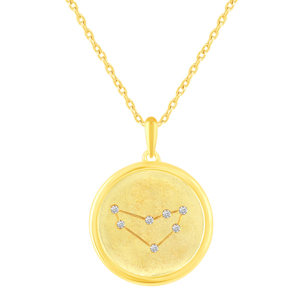 1/20 Cttw CZ Zodiac Astrology Satin Finish Pendant Necklace set Yellow Gold plating