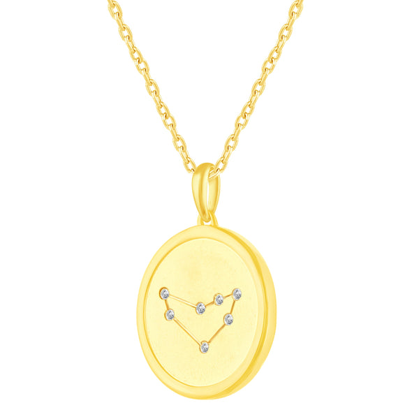 Prime and Pure 1/20 Cttw CZ Zodiac Astrology Satin Finish Pendant Necklace set Yellow Gold plating