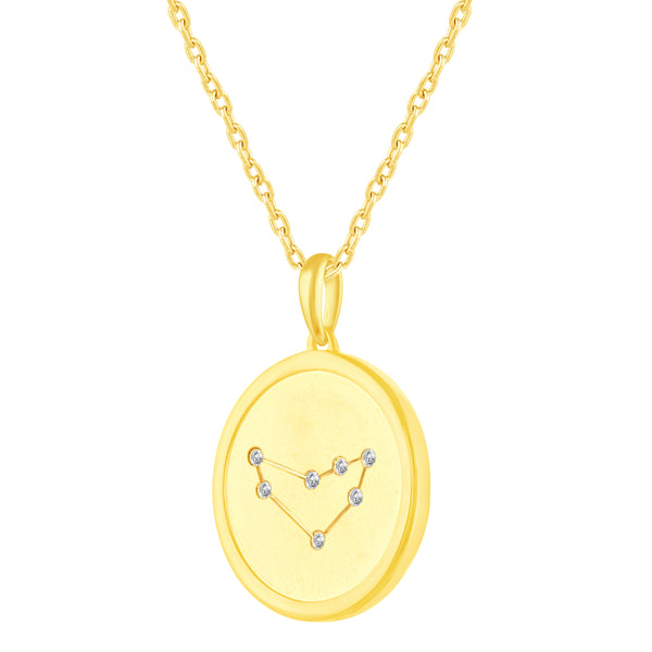 1/20 Cttw CZ Zodiac Astrology Satin Finish Pendant Necklace set Yellow Gold plating