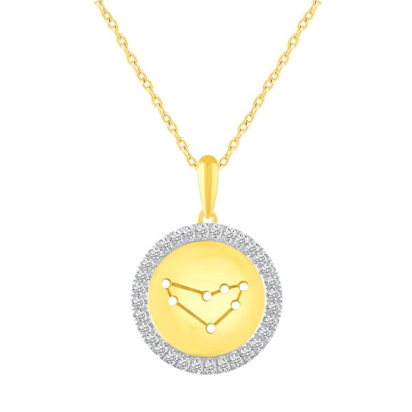 Prime and Pure 1/20 Cttw CZ Zodiac Astrology Halo Pendant Necklace set Yellow Gold plating