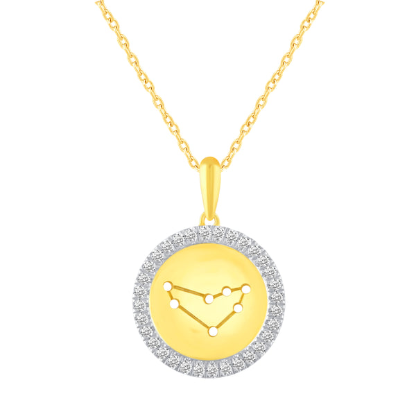 1/20 Cttw CZ Zodiac Astrology Halo Pendant Necklace set Yellow Gold plating