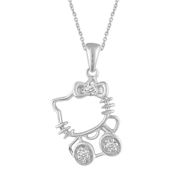 1/20 ctw CZ Hello Kitty Pendant Necklace set in 925 Sterling Silver