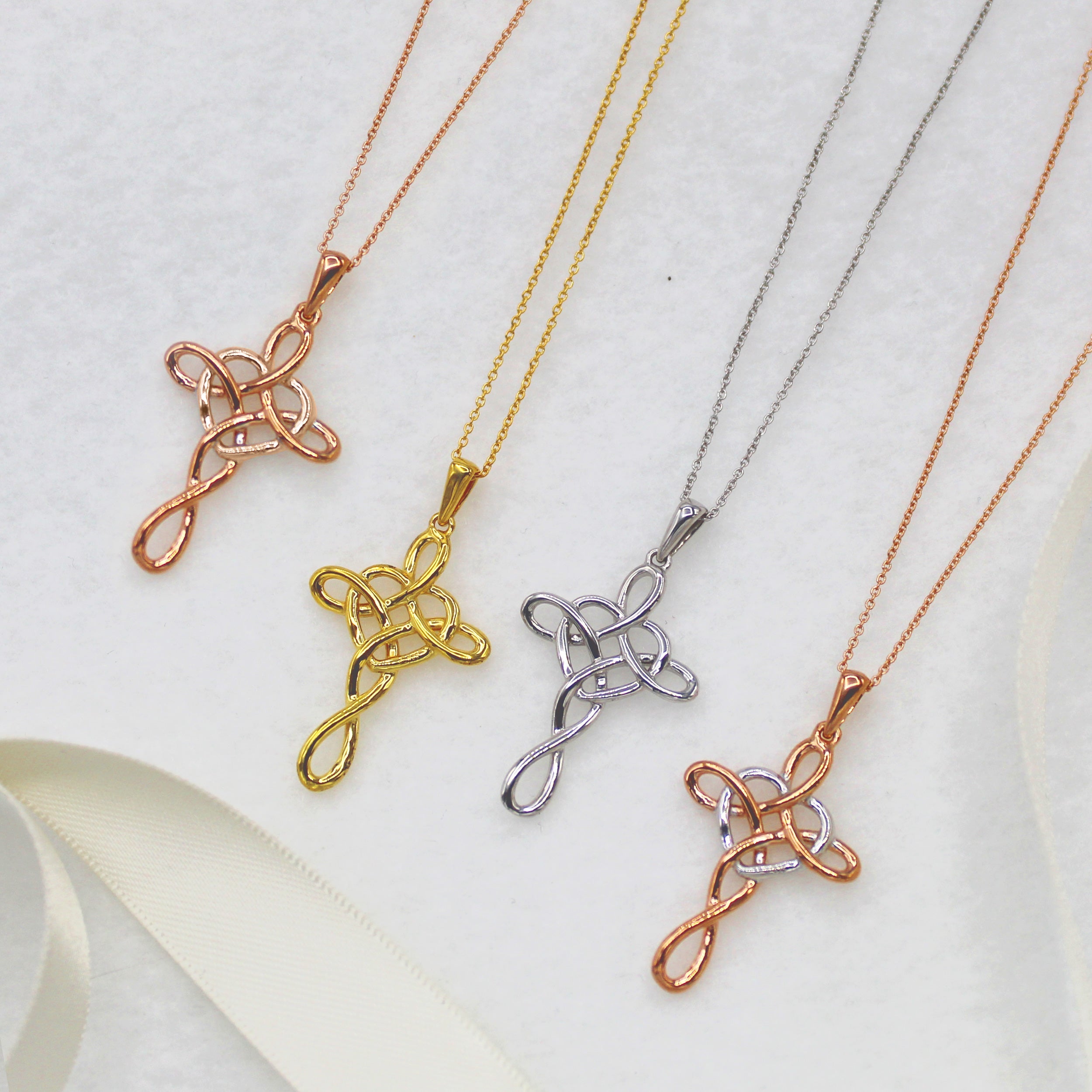 Women's 14k Rose Gold Celtic Knot Heart Infinity Pendant Necklace - Handcrafted & Polished