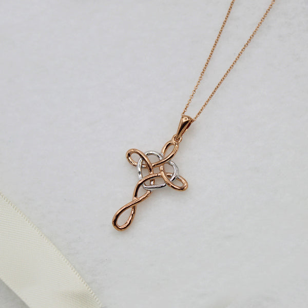 Love Knot Cross Infinity Heart Necklace Pendant in 925 Sterling Silver Pink Rose Gold - Prime and Pure