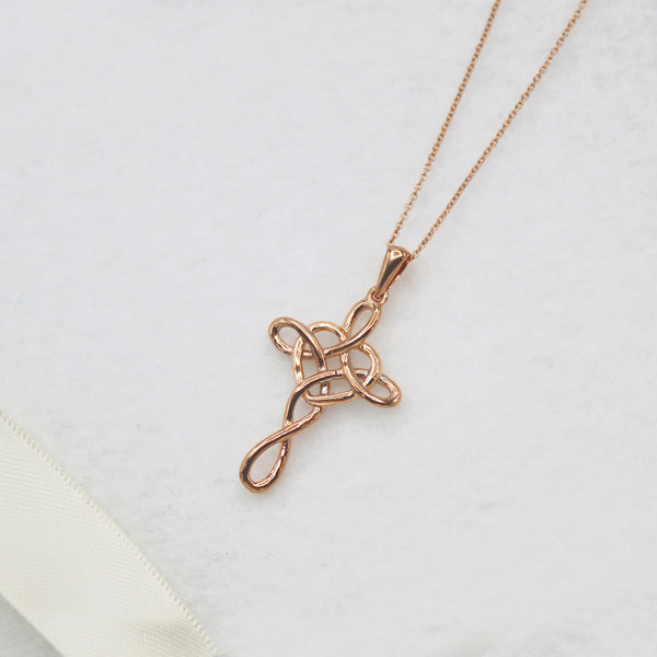 Love Knot Cross Infinity Heart Necklace Pendant in 925 Sterling Silver Pink Rose Gold - Prime and Pure