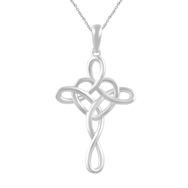 Love Knot Cross Infinity Heart Necklace Pendant in 925 Sterling Silver Pink Rose Gold - Prime and Pure