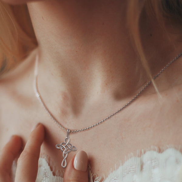 Love Knot Cross Infinity Heart Necklace Pendant in 925 Sterling Silver Pink Rose Gold jewelry