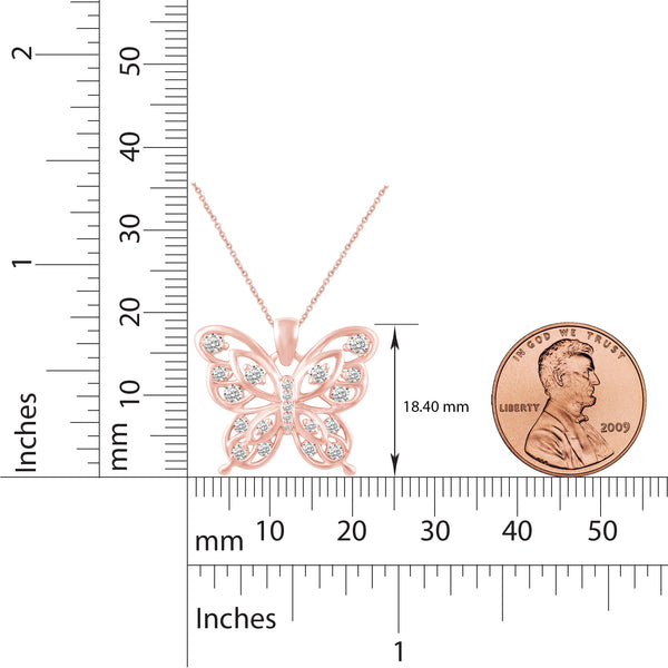 Open Butterfly Filigree Lace Necklace Pendant in 925 Sterling Silver Pink Rose Gold - Prime and Pure