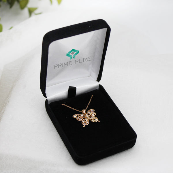 Open Butterfly Filigree Lace Necklace Pendant in 925 Sterling Silver Pink Rose Gold - Prime and Pure