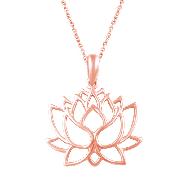 Open Lotus Flower Charm Necklace Pendant in 925 Sterling Silver - Prime and Pure