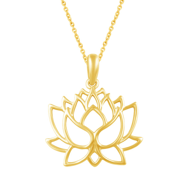 Open Lotus Flower Charm Necklace Pendant in 925 Sterling Silver - Prime and Pure