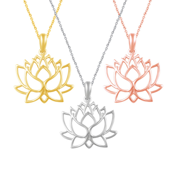 Open Lotus Flower Charm Necklace Pendant in 925 Sterling Silver - Prime and Pure