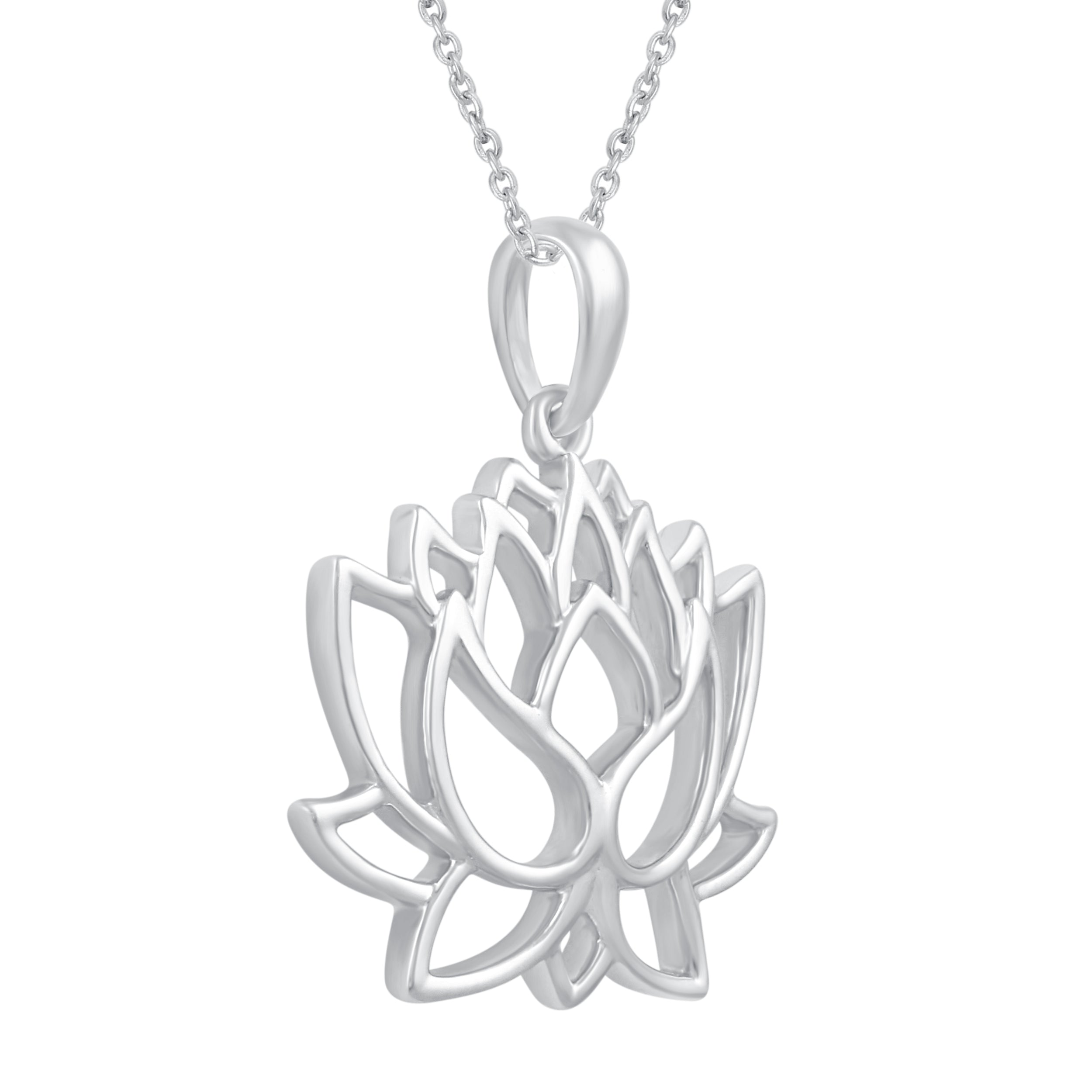 18 W/2  925 Sterling Silver Extender Chain and Lotus Charm Pendant -  Purple Lotus Jewelry