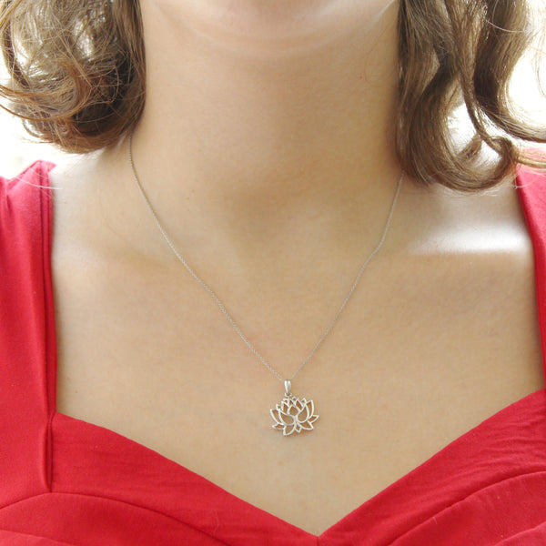 Open Lotus Flower Charm Necklace Pendant in 925 Sterling Silver jewelry fine gift trend best seller