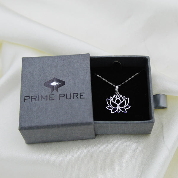 Prime and Pure Open Lotus Flower Charm Necklace Pendant in 925 Sterling Silver