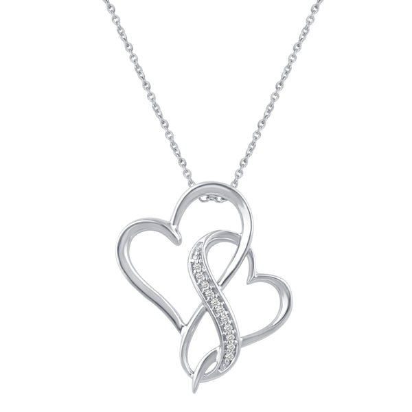 Pave Entwined Double Heart Charm Necklace Pendant silverjewlery primeandpure