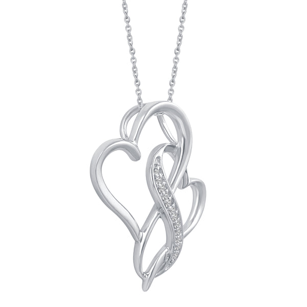 Pave Entwined Double Heart Charm Necklace Pendant in 925 Sterling Silver - Prime and Pure