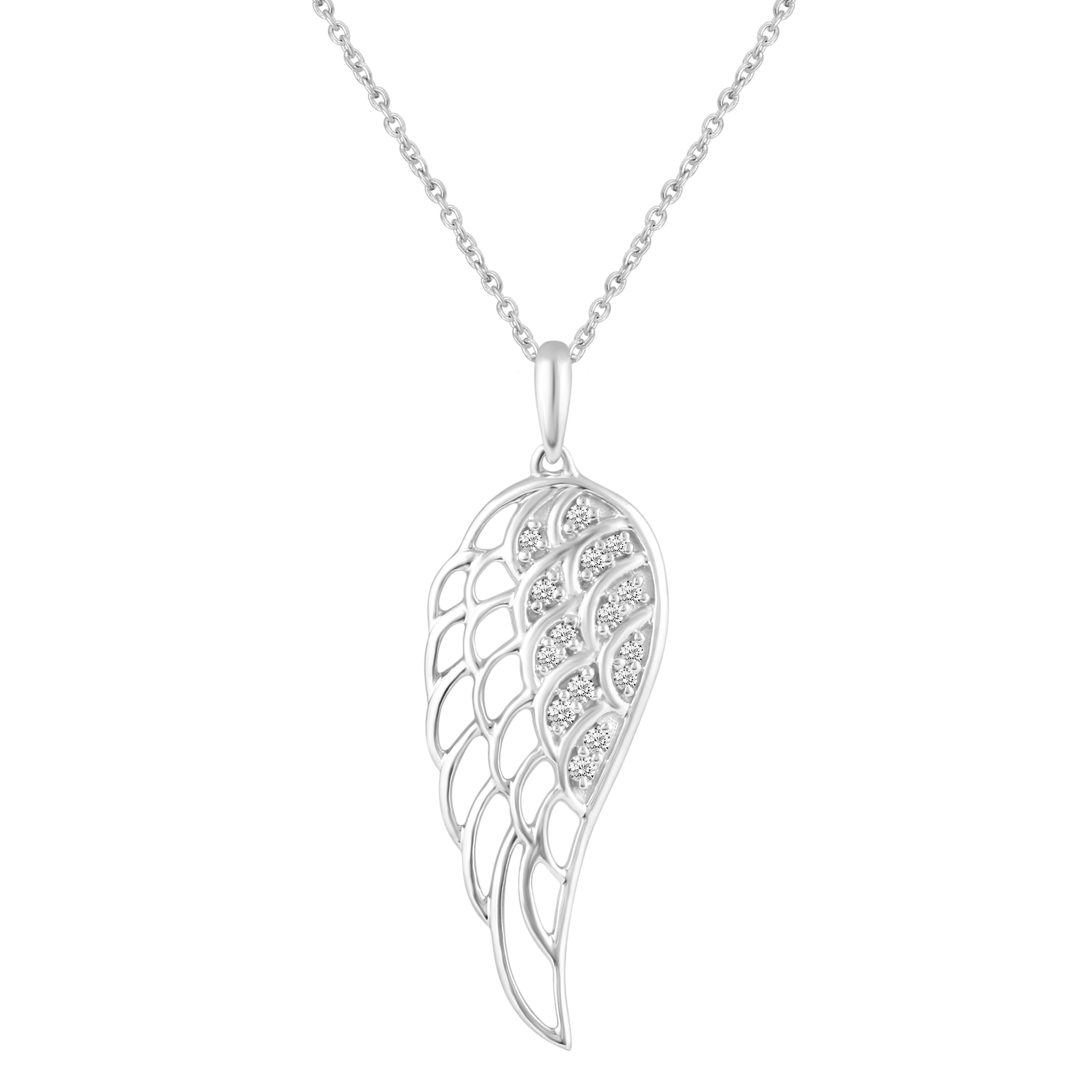 Angel Wing Feather Charm Necklace Pendant in 925 Sterling Silver