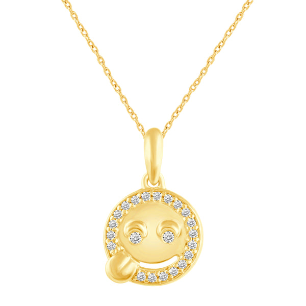 1/10 Cttw CZ EMOJI Yummy Face Pendant Necklace set in 925 Sterling Silver Yellow Gold