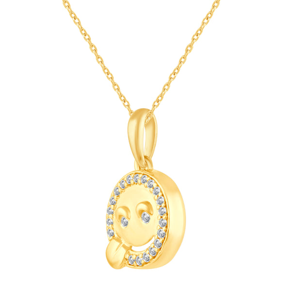 1/10 Cttw CZ EMOJI Yummy Face Pendant Necklace set in 925 Sterling Silver Yellow Gold