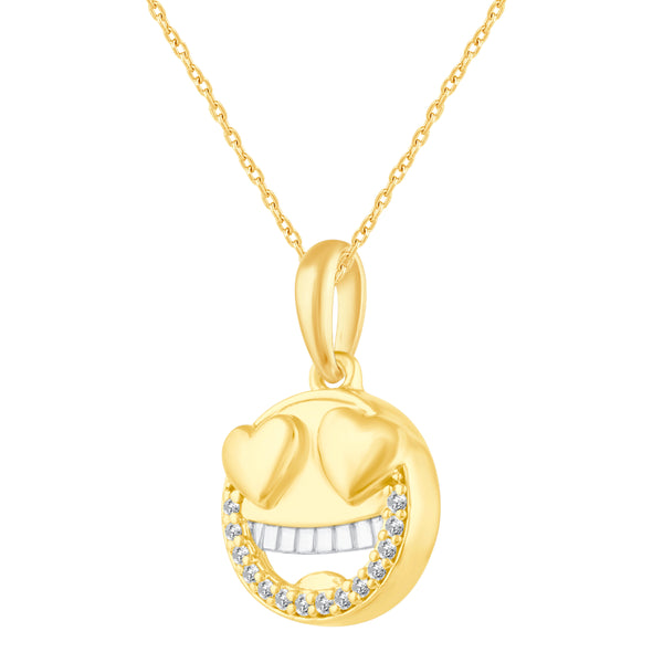 1/10 Cttw CZ EMOJI Smiling face with heart eyes Pendant Necklace set in 925 Sterling Silver Yellow Gold