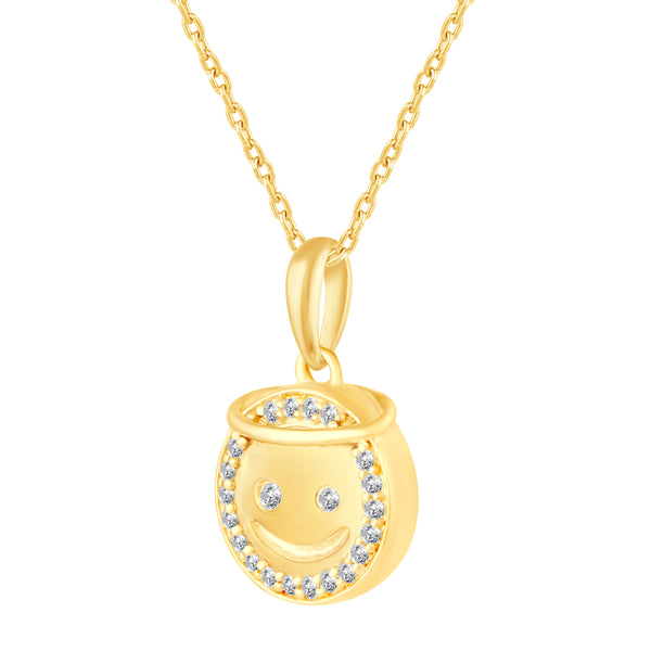 1/10 - 1/20 Cttw CZ EMOJI Face Pendant Necklace set in 925 Sterling Silver Yellow Gold