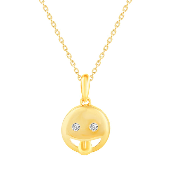 1/10 - 1/20 Cttw CZ EMOJI Face Pendant Necklace set in 925 Sterling Silver Yellow Gold