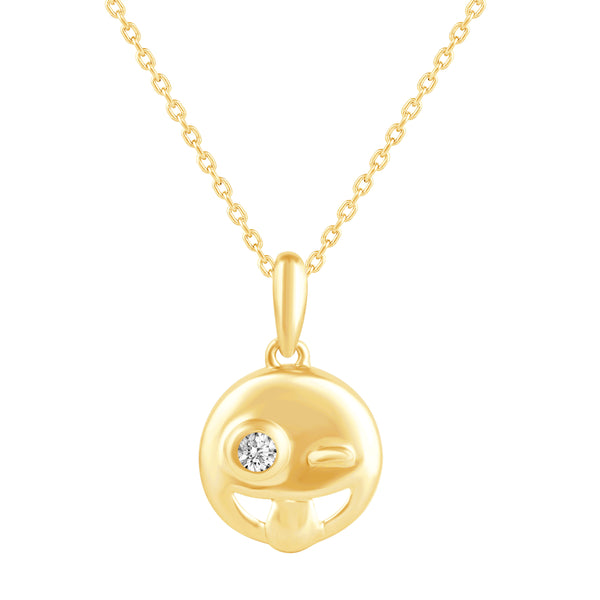 1/10 - 1/20 Cttw CZ EMOJI Face Pendant Necklace set in 925 Sterling Silver Yellow Gold