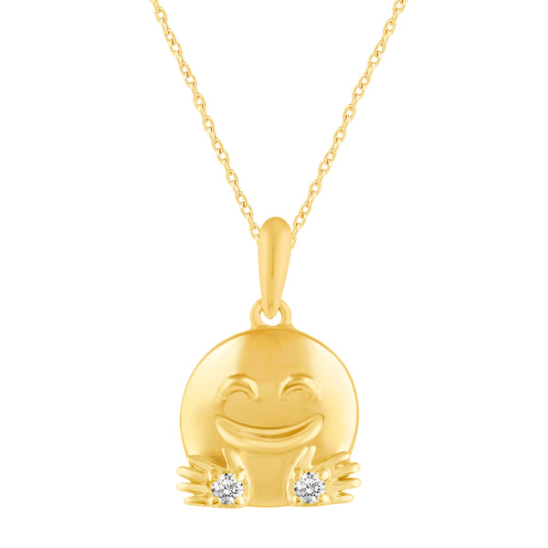 1/10 - 1/20 Cttw CZ EMOJI Face Pendant Necklace set in 925 Sterling Silver Yellow Gold