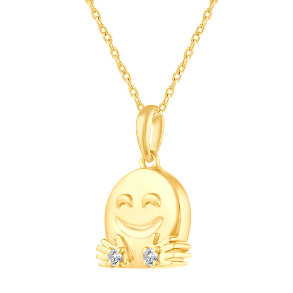 1/10 Cttw CZ EMOJI Hugs Pendant Necklace set in 925 Sterling Silver Yellow Gold