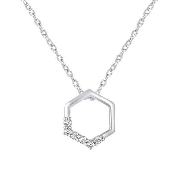 1/10 Cttw CZ Open Hexagon Pendant Necklace set in 925 Sterling Silver