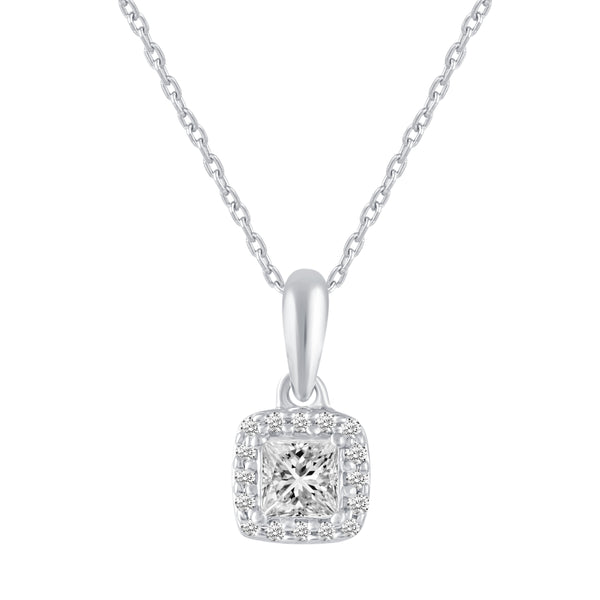 1/3 Cttw CZ Halo Princess Cut Pendant Necklace in 925 Sterling Silver birthday holiday mother's day anniversary gift