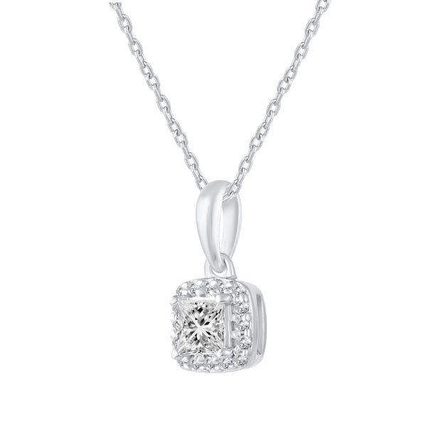 1/3 Cttw CZ Halo Princess Cut Pendant Necklace in 925 Sterling Silver birthday holiday mother's day anniversary gift