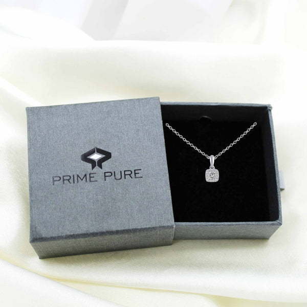 1/3 Cttw CZ Halo Princess Cut Pendant Necklace in 925 Sterling Silver birthday holiday mother's day anniversary gift