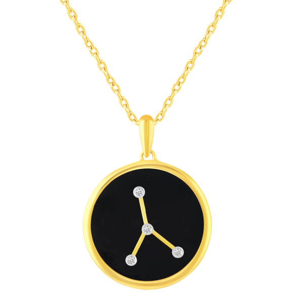 1/20 Cttw CZ Zodiac Black Enamel Astrology Pendant Necklace set in 925 Sterling Silver Yellow Gold CANCER