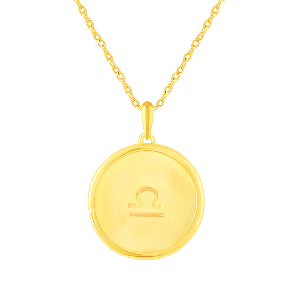 1/20 Cttw CZ Zodiac Black Enamel Astrology Pendant Necklace set in 925 Sterling Silver Yellow Gold LIBRA