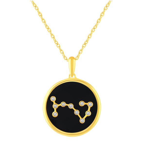 1/20 Cttw CZ Zodiac Black Enamel Astrology Pendant Necklace set in 925 Sterling Silver Yellow Gold SCORPIO