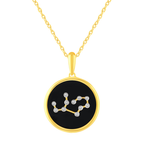 1/20 Cttw CZ Zodiac Black Enamel Astrology Pendant Necklace set in 925 Sterling Silver Yellow Gold  VIRGO