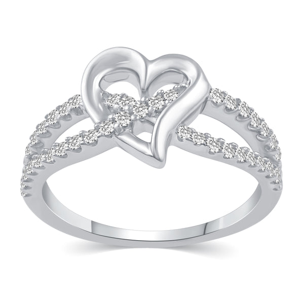 Love Heart Split Shank Ring in 925 Sterling Silver