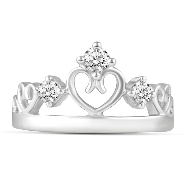 Princess Heart Crown Tiara Ring in 925 Sterling Silver