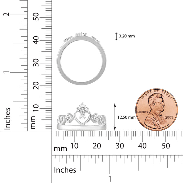 Princess Heart Crown Tiara Ring in 925 Sterling Silver - Prime and Pure