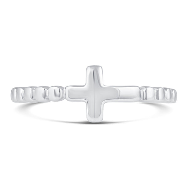 Sideways Cross Plain Classical Simple Promise Ring in 925 Sterling Silver