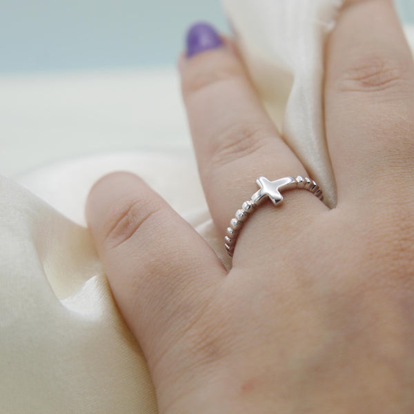 Sideways Cross Plain Classical Simple Promise Ring in 925 Sterling Silver