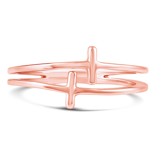 Double Duo Cross Plain Classical Simple Ring in 925 Sterling Silver Pink Rose Gold jewelry