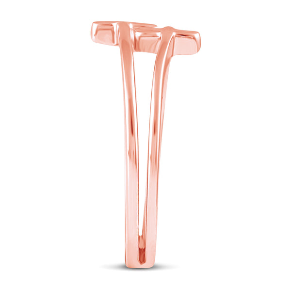 Double Duo Cross Plain Classical Simple Ring in 925 Sterling Silver Pink Rose Gold - Prime and Pure