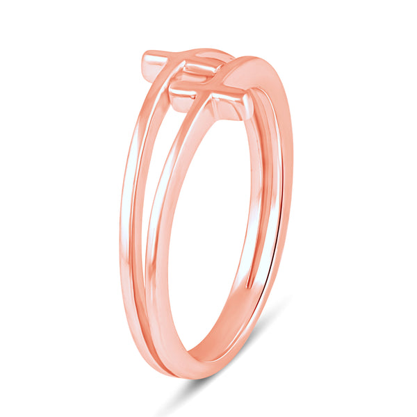 Double Duo Cross Plain Classical Simple Ring in 925 Sterling Silver Pink Rose Gold - Prime and Pure