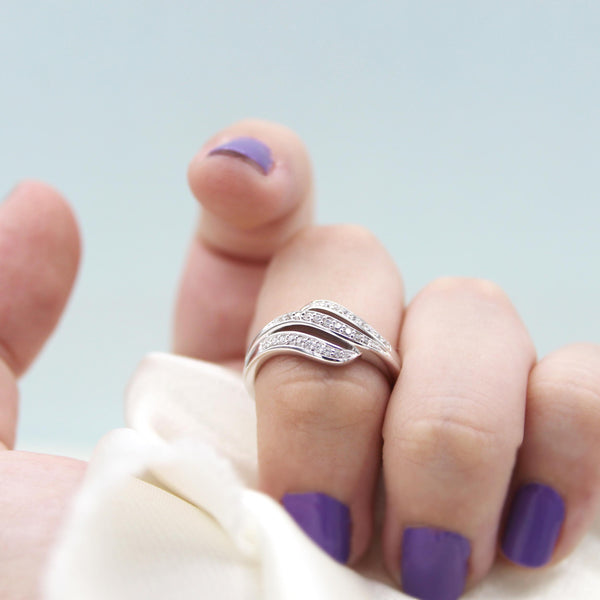 Pave Wave Twist Ring Band in 925 Sterling Silver