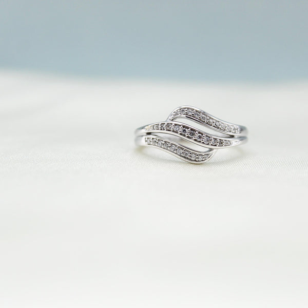 Pave Wave Twist Ring Band in 925 Sterling Silver